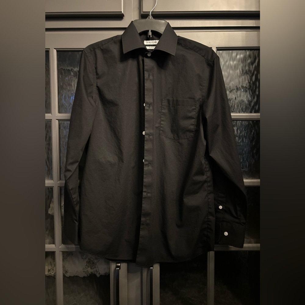 Haggar Men's Slim Fit Black Dress Shirt